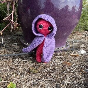 Handmade pink  Doll with Purple Hood